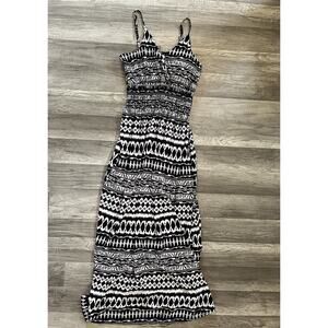 Bobbie & Brooks Women Black/White Polyester V-Neck Sleeveless Long Maxi Dress 1x
